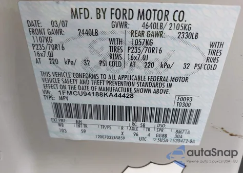 2008 Ford Escape Limited из США, поврежденный, VIN 1FMCU94188KA44428